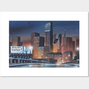 OCP Building - Old Detroit Skyline Night Posters and Art